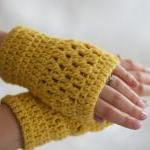 Mustard Yellow Crochet Wrist Warmers