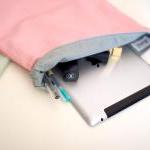Fold Over Zipper Clutch In Pastel Pink With Slate..