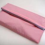 Fold Over Zipper Clutch In Pastel Pink With Slate..