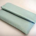 Fold Over Fabric Zipper Clutch In Pastel Mint..