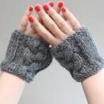 Grey/gray Cable Knit Wrist Warmers - Cable Knitted..