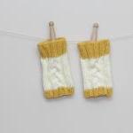 Cable Knit Wrist Warmers - Cream With Mustard..