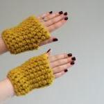 Mustard Yellow Chunky Crochet Wrist Warmers -..