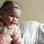 Girls Crochet Headband - for babies or girls in Grey/Gray