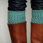 Crochet Boot Cuffs in Pastel Mint Green